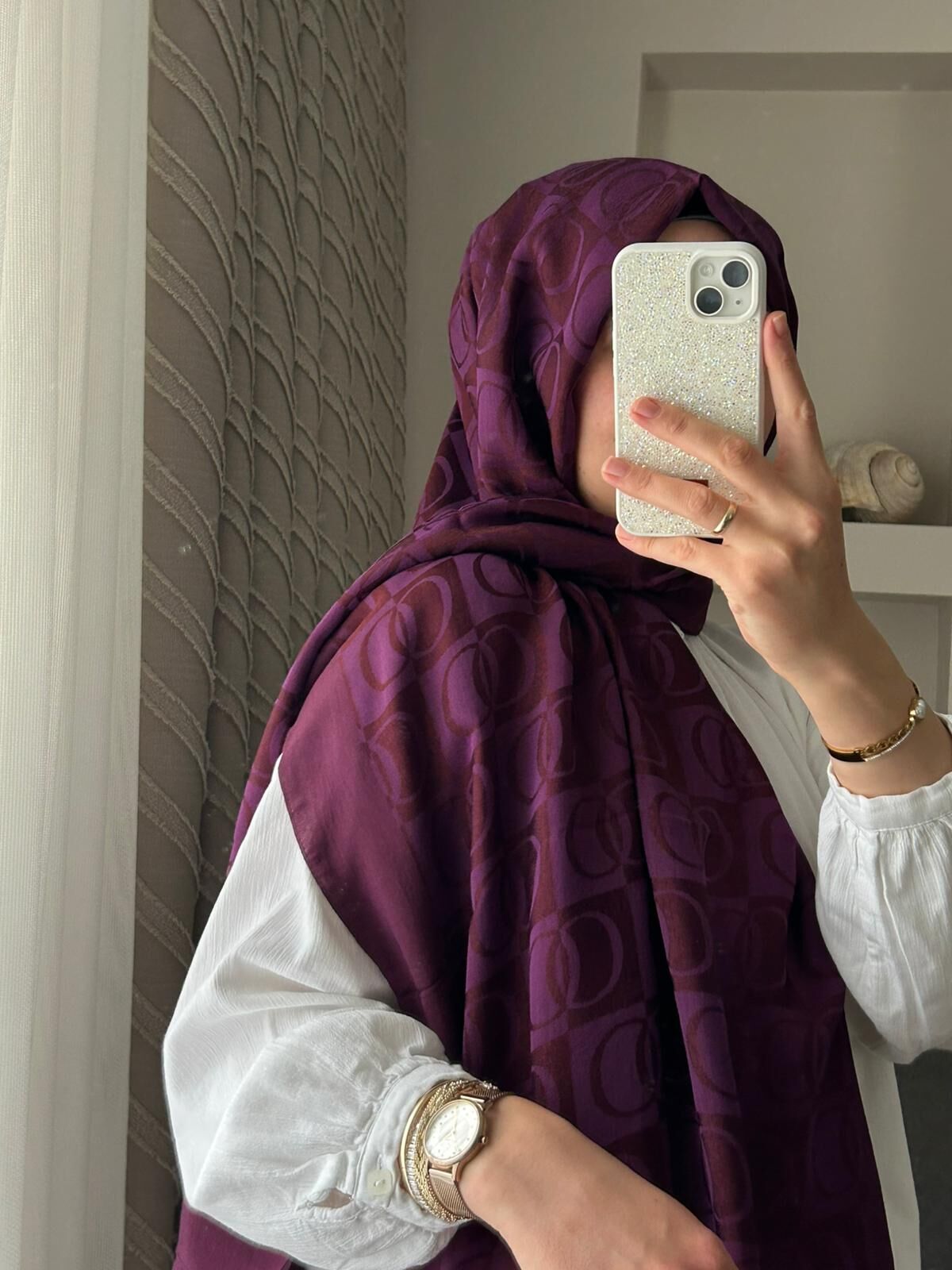 Imannoor Dama Desen Mürdüm Naia Pamuk Şal