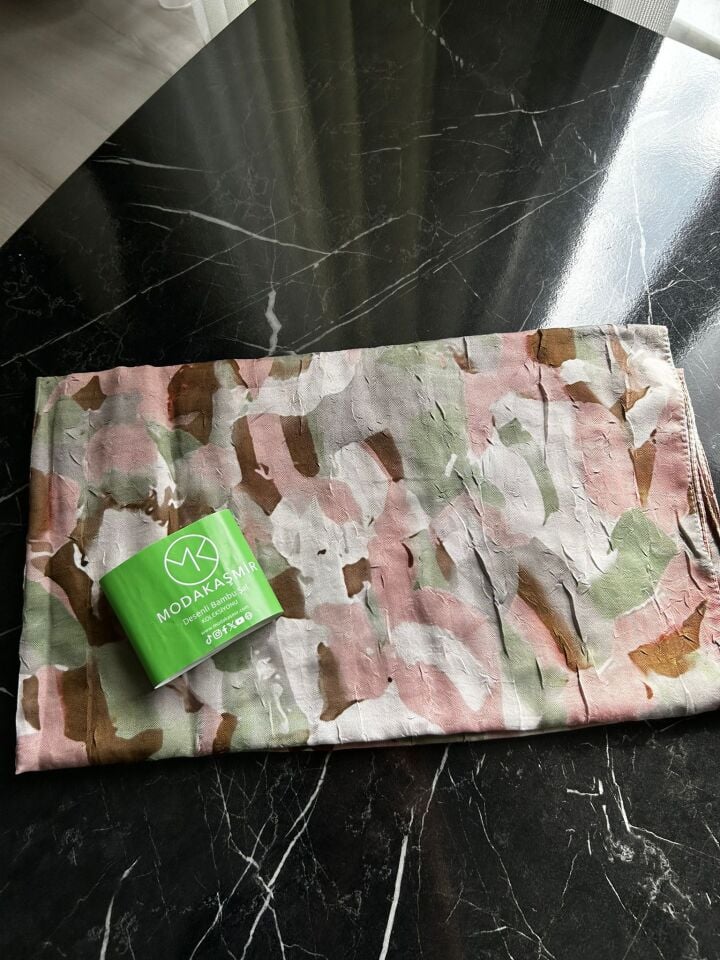 Modakaşmir Desenli Bambu Şal Pudra-Yeşil