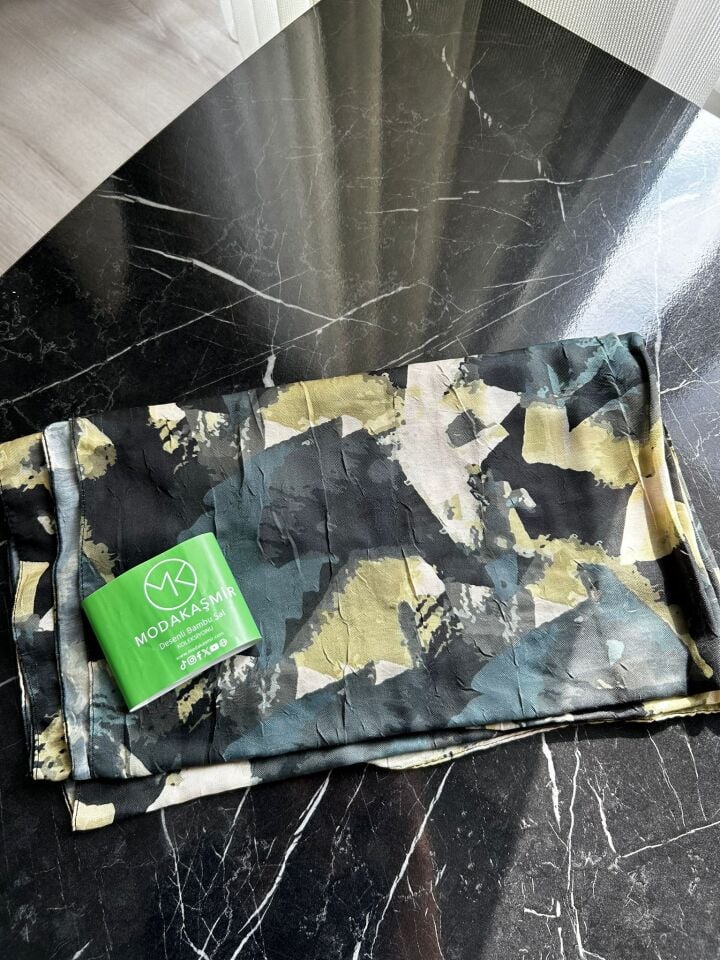 Modakaşmir Desenli Bambu Şal Yağ Yeşil