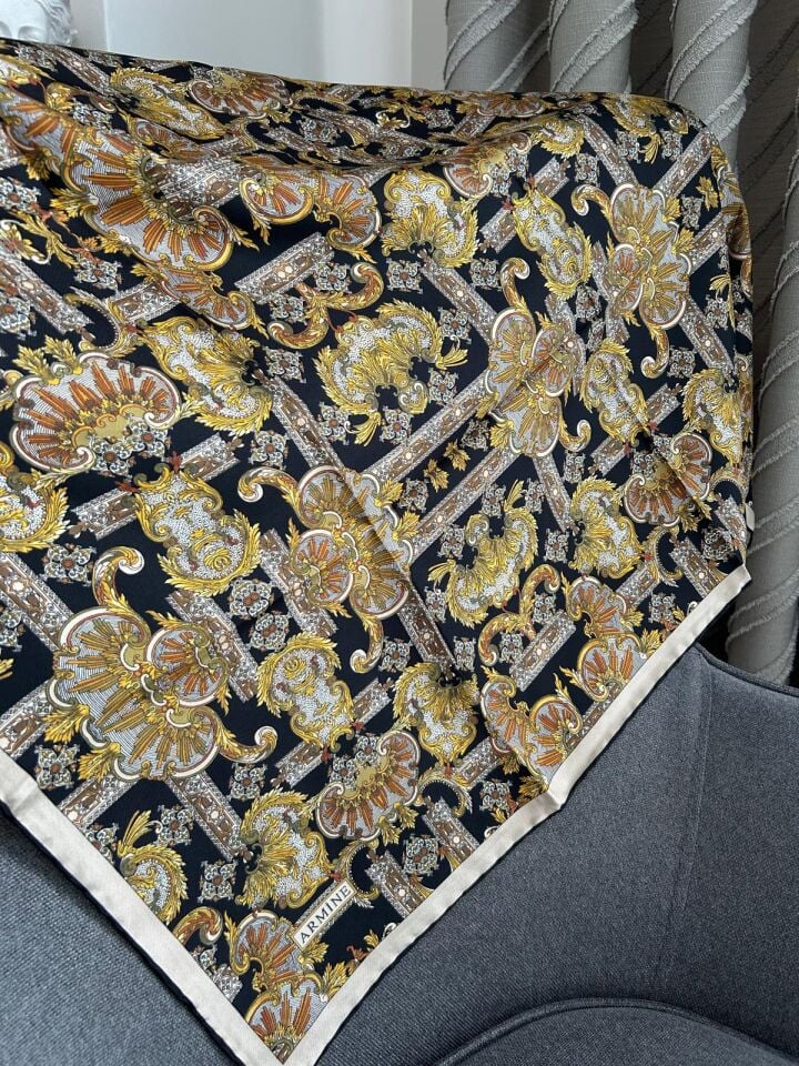 Armine Etnik Desen Saf İpek Twill Eşarp 9416-34