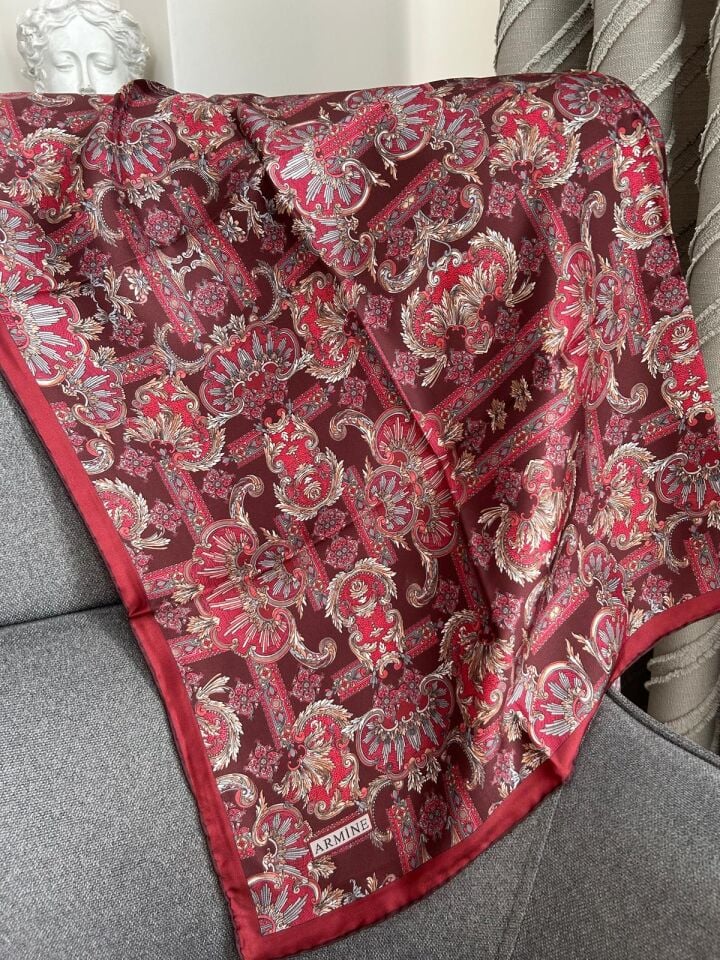 Armine Etnik Desen Saf İpek Twill Eşarp 9416-84