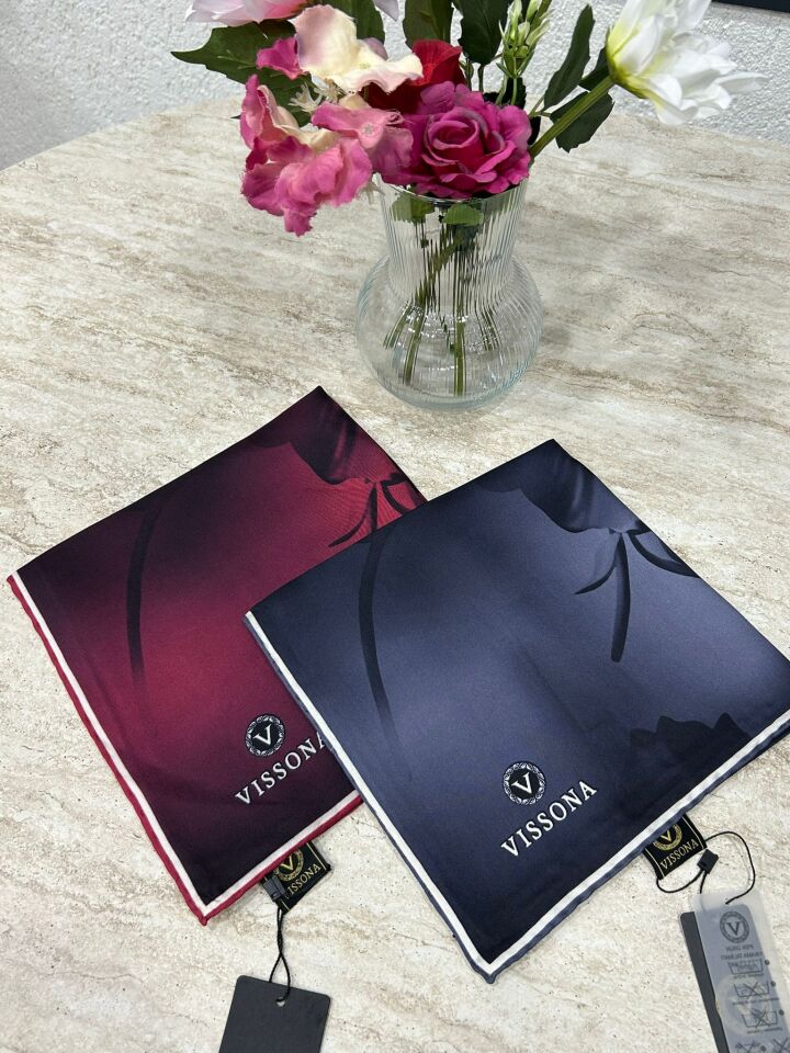 Vissona Soyut Çiçek Desenli Twill İpek Eşarp Bordo