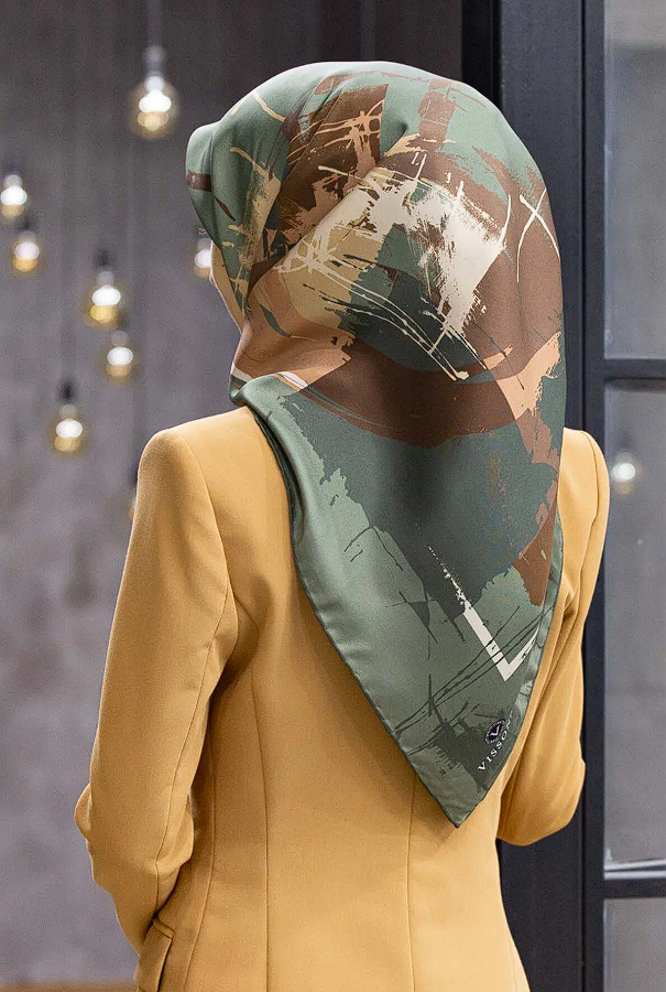 Vissona Geometrik Twill İpek Eşarp Çağla