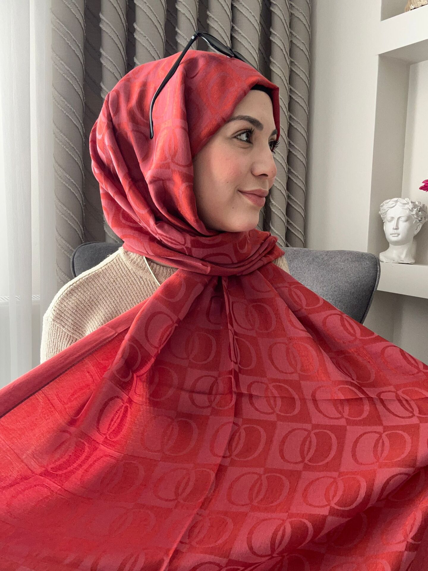 İmannoor Dama Desen Kiremit Naia Pamuk Şal