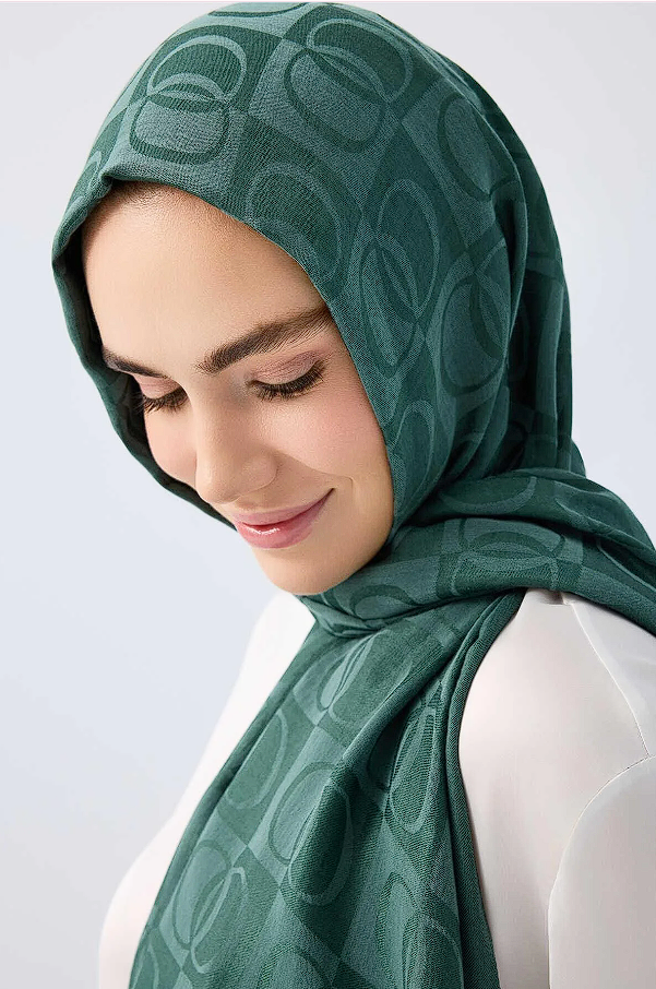 İmannoor Dama Desen Petrol Yeşili Naia Pamuk Şal
