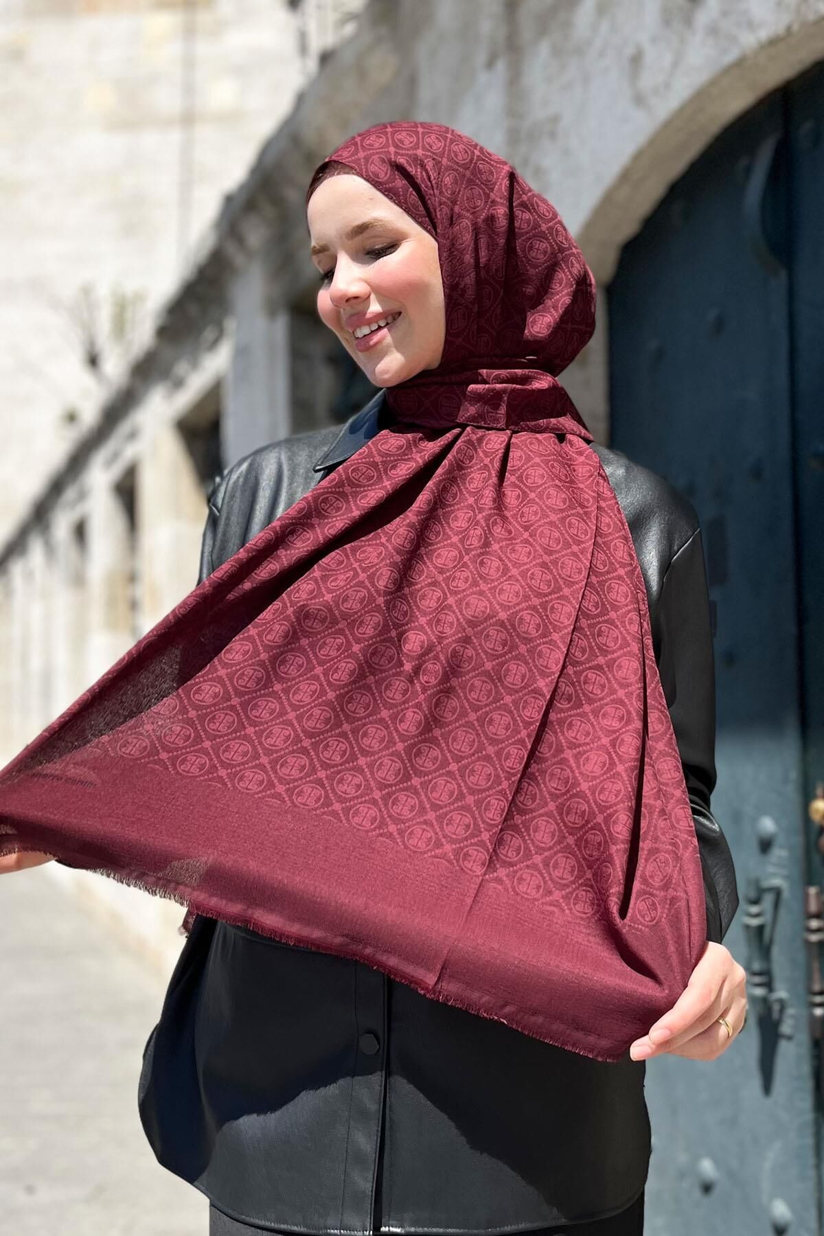 Elegans Monogram Şal - 1090700-942 - Bordo