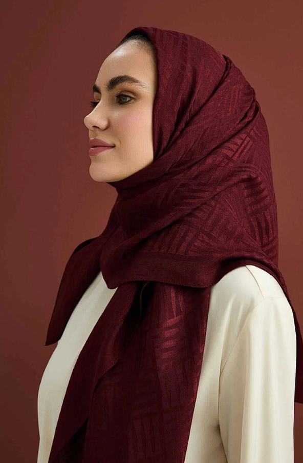 İmannoor Kare Bordo Naia Pamuk Şal