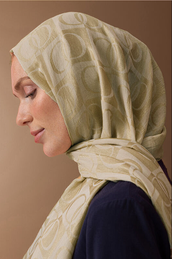 İmannoor Dama Desen Altın Naia Pamuk Şal