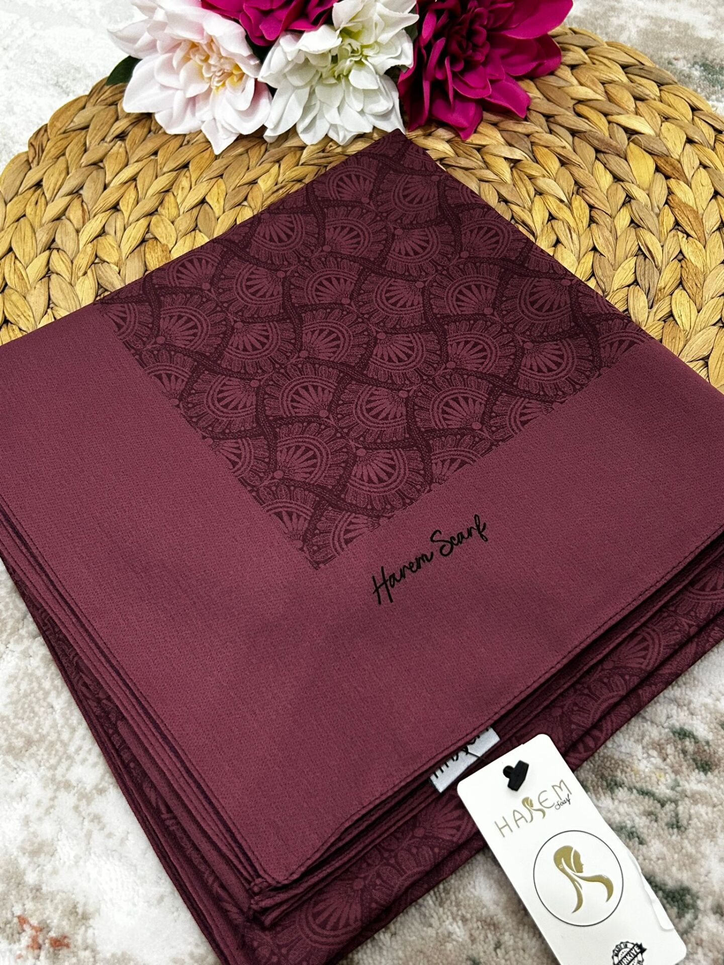 Harem Scarf Gold Sahra Eşarp Vişne